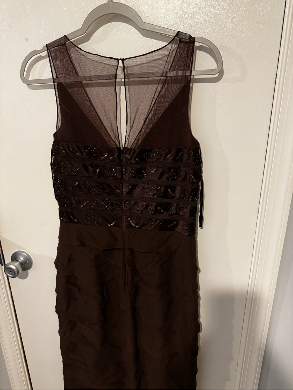 Chetta B Sleeveless Brown Evening Dress with Sheer Back